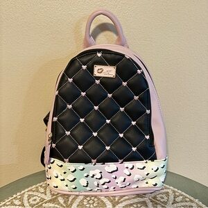 Betsey Johnson Quilted Black and Pink Leopard Accent Women's Backpack